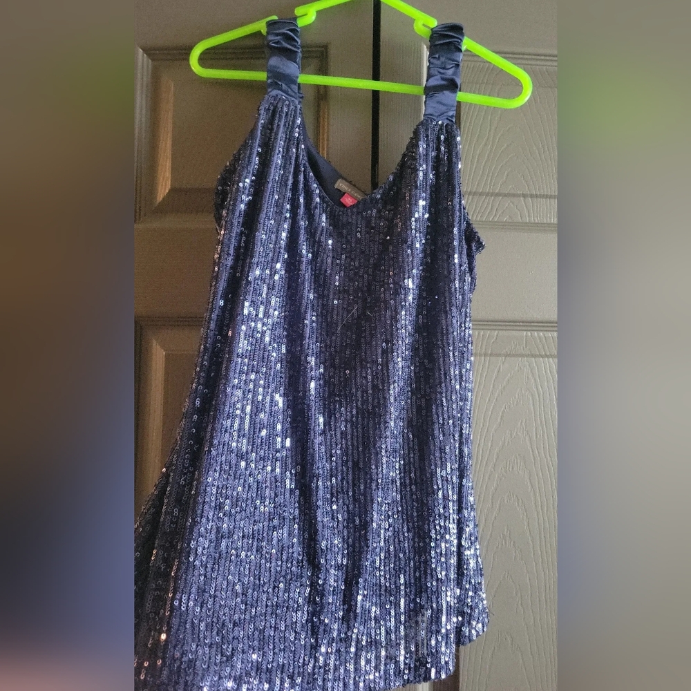 Vince Camuto Navy Sequin Camisole with Ruched Straps